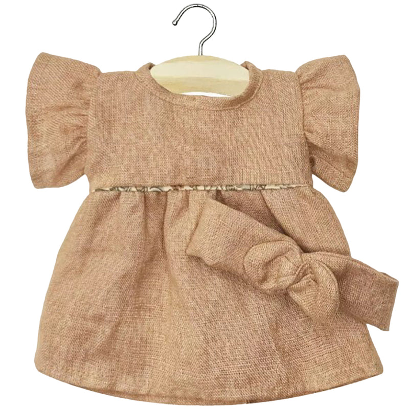 Puppenkleidung Daisy-Kleid mit Stirnband aus Leinen braun für Puppe (34 & 37 cm)