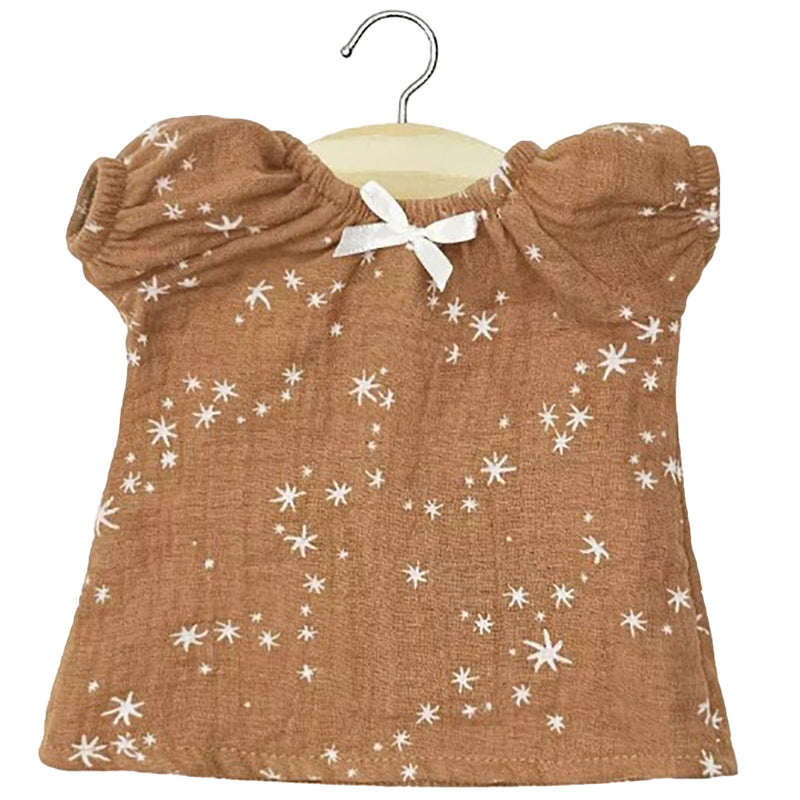 Puppenkleidung Sabrina Baumwollgaze-Nachthemd braun mit Sternen für Puppe (34 & 37 cm)