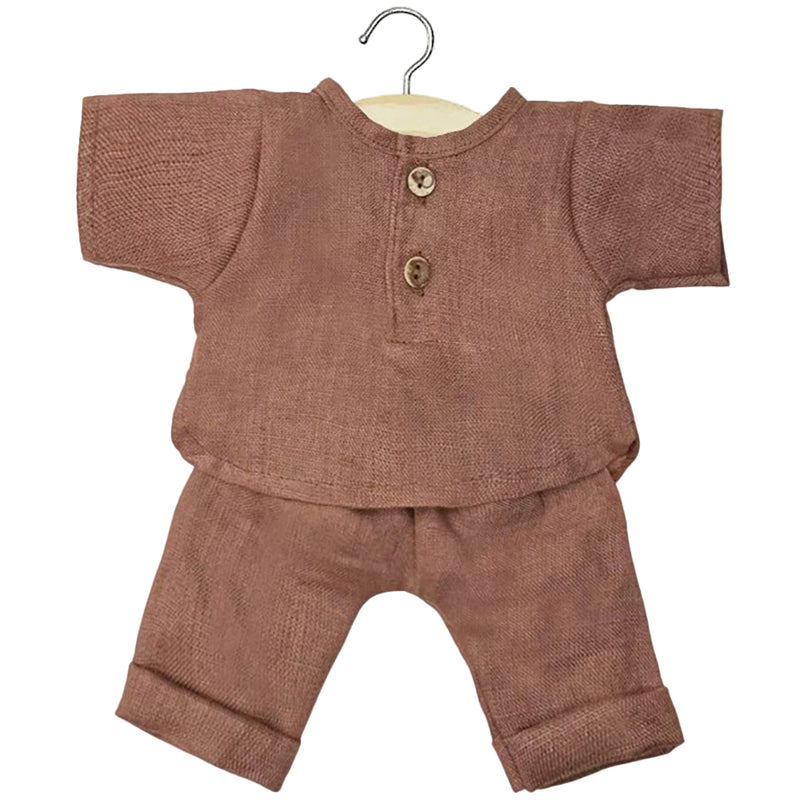 Puppenkleidung Andrea Langarm-Set aus Leinen braun für Puppe (34 & 37 cm)