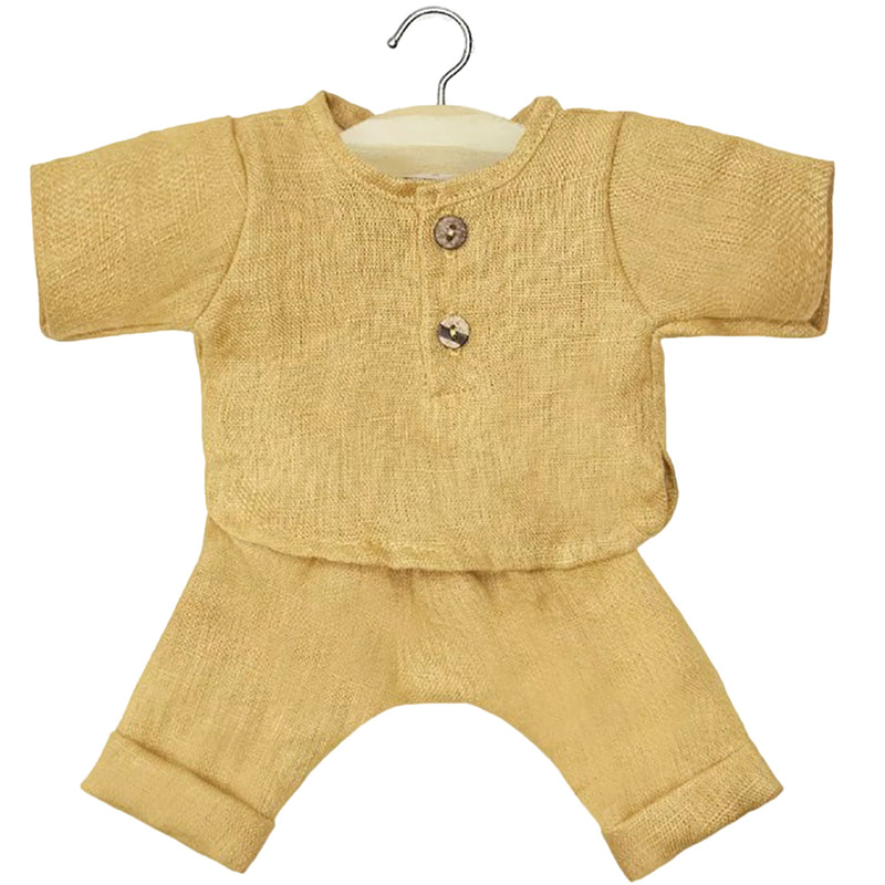 Puppenkleidung Andrea Langarm-Set aus Leinen gelb für Puppe (34 & 37 cm)