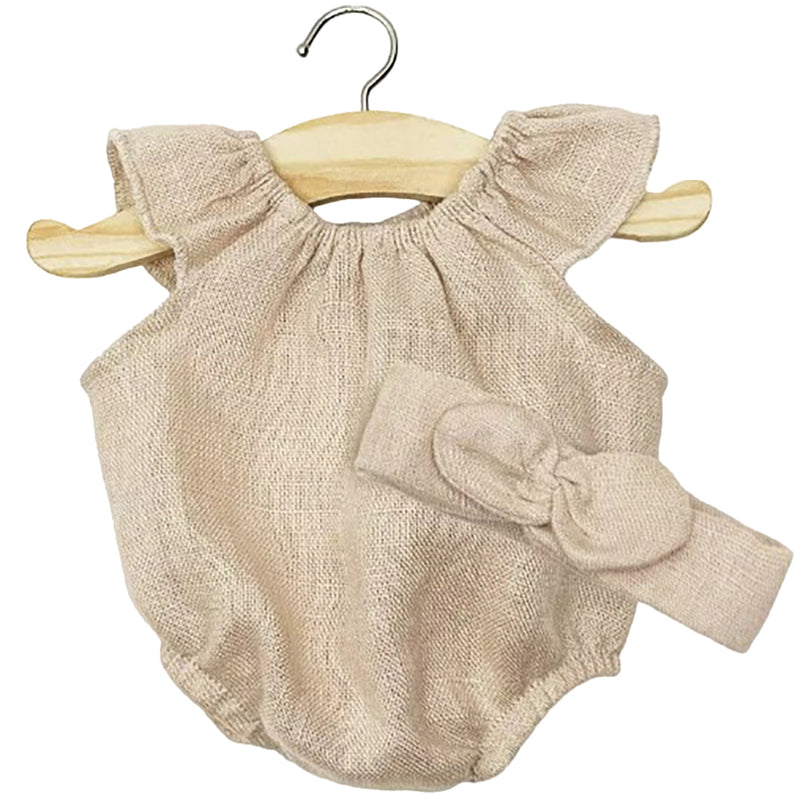 Puppenkleidung Clara-Strampler mit Stirnband aus Leinen ecru für Puppe (34 & 37 cm)