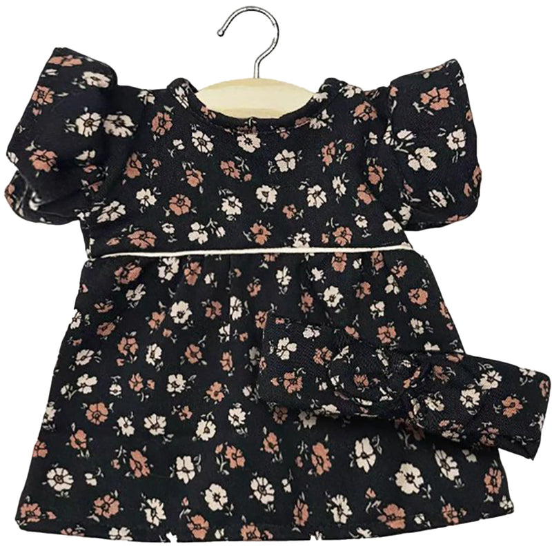 Puppenkleidung Kleid Daisy mit Stirnband schwarz mit Blumen für Puppe (34 & 37 cm)