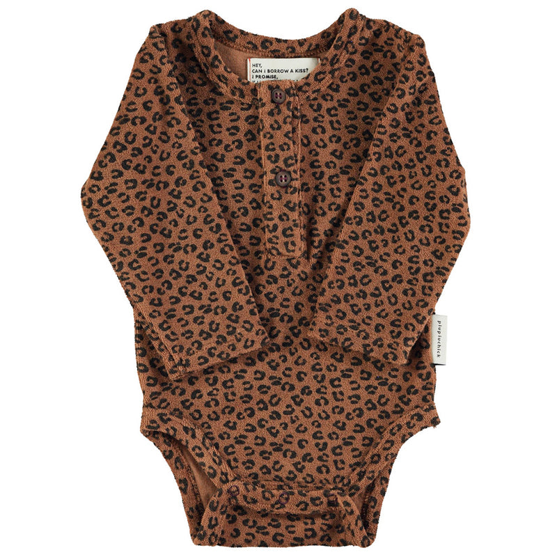 Baby Long Sleeve Body Brown with Animal Print