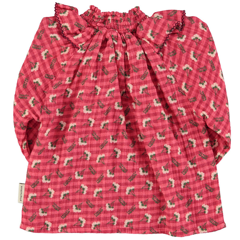 Blouse Pink Checkered with Flowers