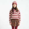Knitted Hat with Pompon Bordeaux & Light Pink Stripes