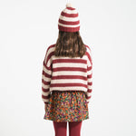 Knitted Hat with Pompon Bordeaux & Light Pink Stripes