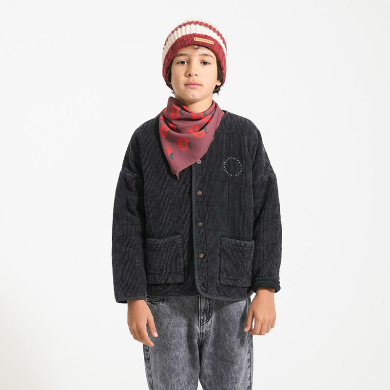 Knitted Hat with Pompon Bordeaux & Light Pink Stripes