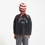 Knitted Hat with Pompon Bordeaux & Light Pink Stripes