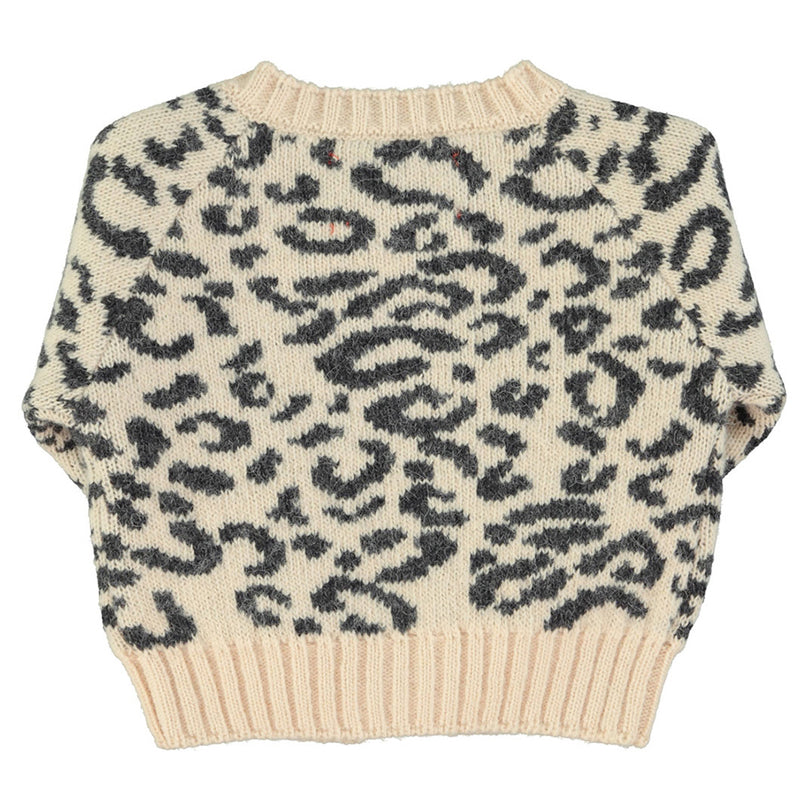 Knitted Baby Cardigan Light Pink with Black Animal Print