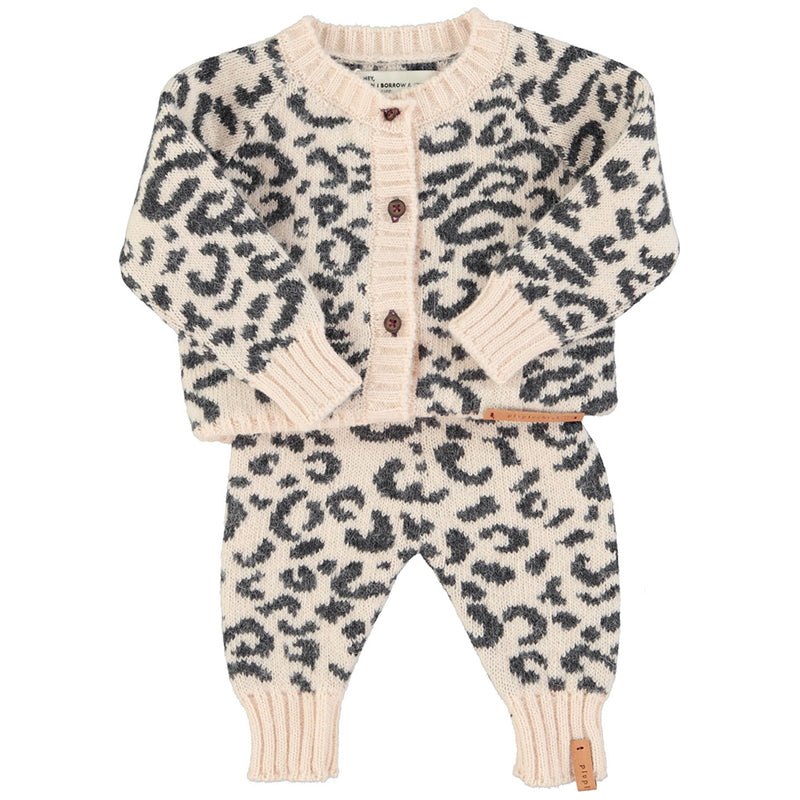 Knitted Baby Leggings Light Pink with Black Animal Print