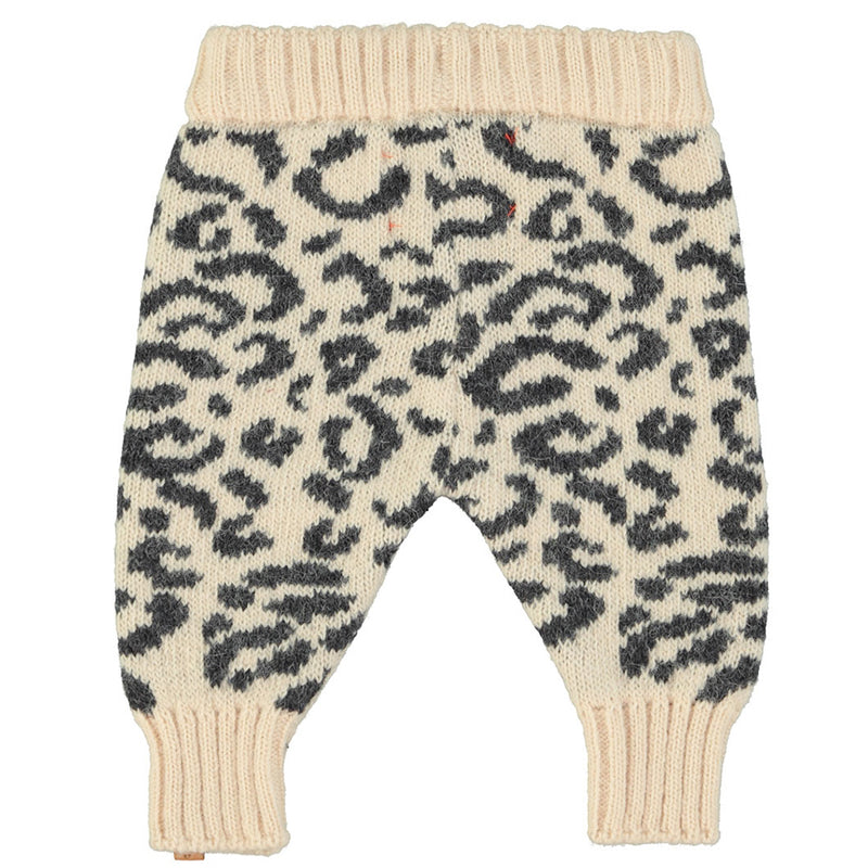 Knitted Baby Leggings Light Pink with Black Animal Print