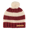 Knitted Hat with Pompon Bordeaux & Light Pink Stripes