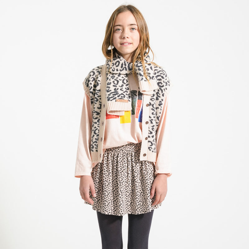 Knitted Scarf Light Pink with Animal Print