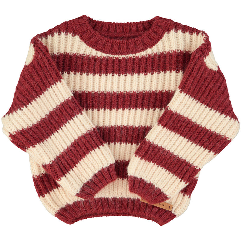 Knitted Sweater Bordeaux & Light Pink Stripes