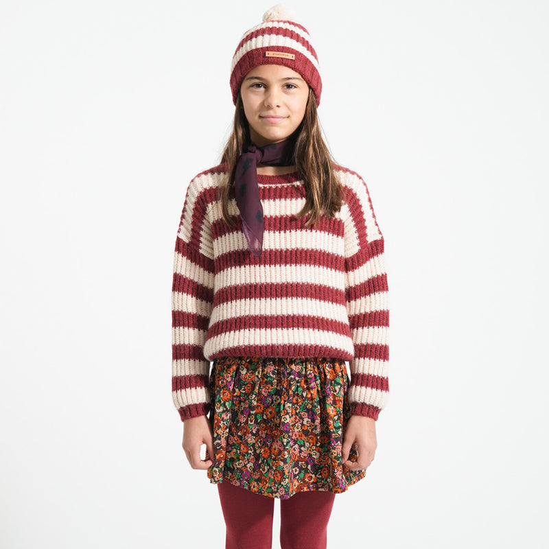 Knitted Sweater Bordeaux & Light Pink Stripes