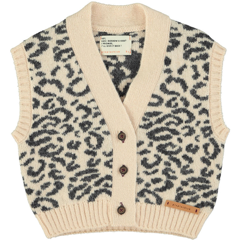 Knitted Waistcoat Light Pink with Black Animal Print