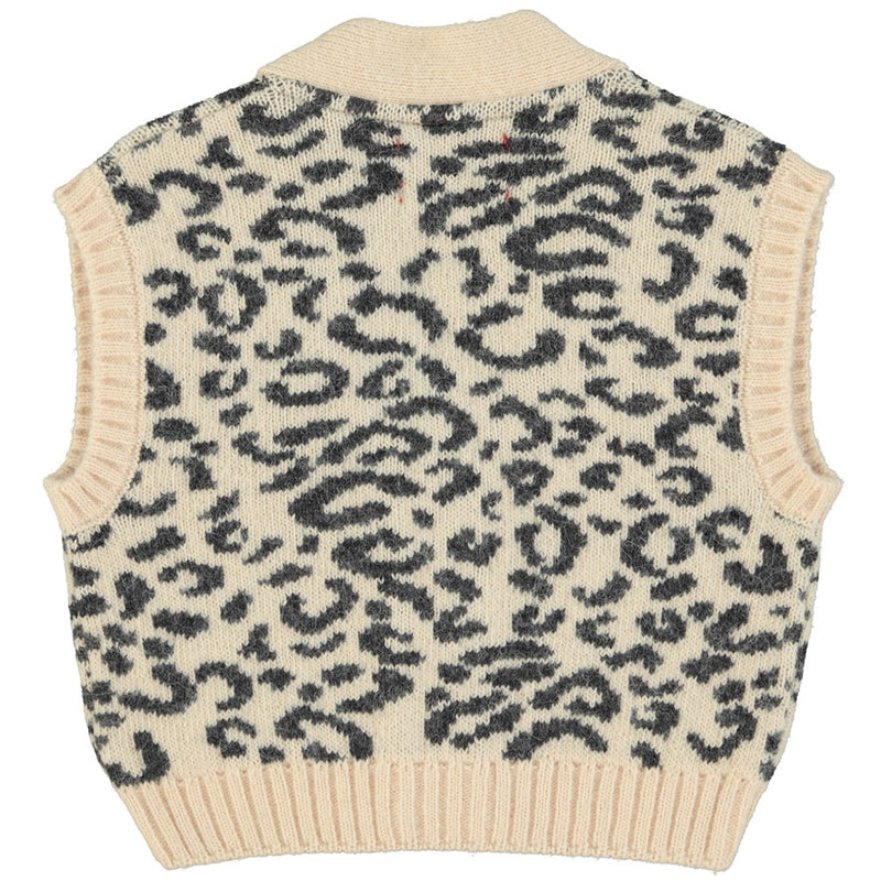 Knitted Waistcoat Light Pink with Black Animal Print