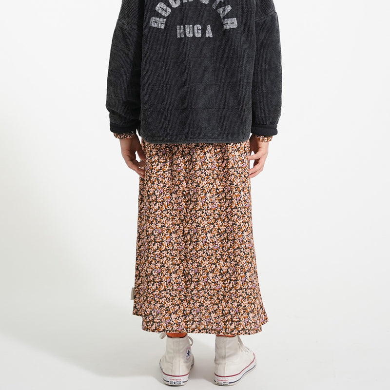 Long Skirt Light Pink & Brown Flowers