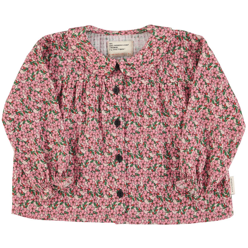 Bluse Peter Pan Collar Pink with Little Flowers