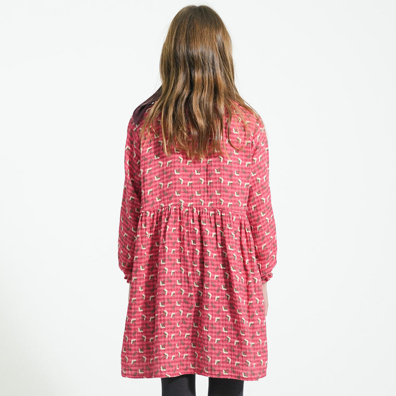 Short Dress Pink Checkered with Flowers