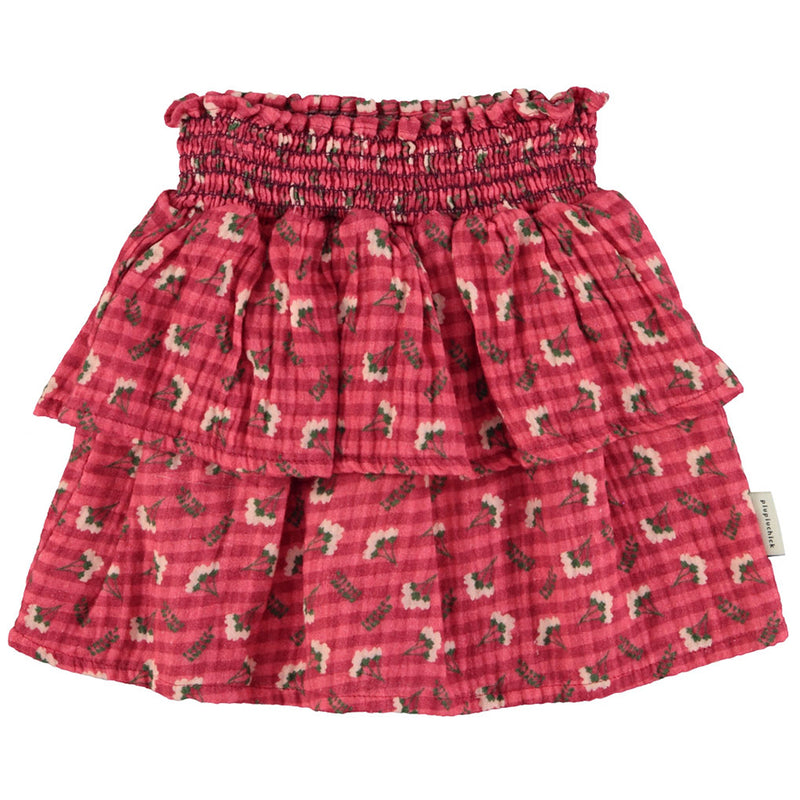 Short Skirt Pink Checkered with Flowers