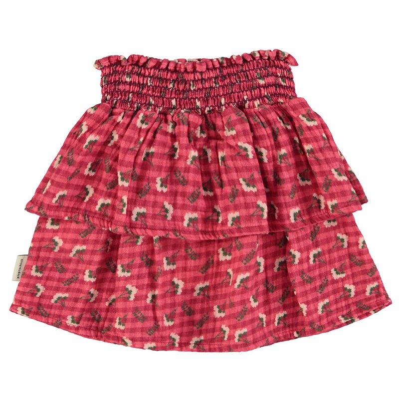 Short Skirt Pink Checkered with Flowers