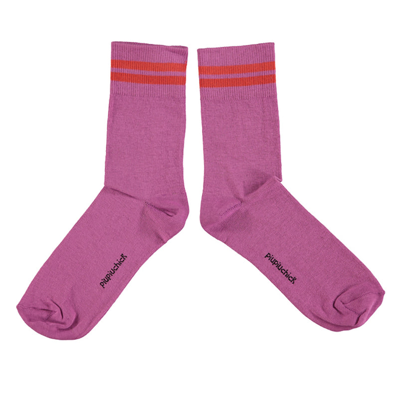 Socken Lila with Red Stripes