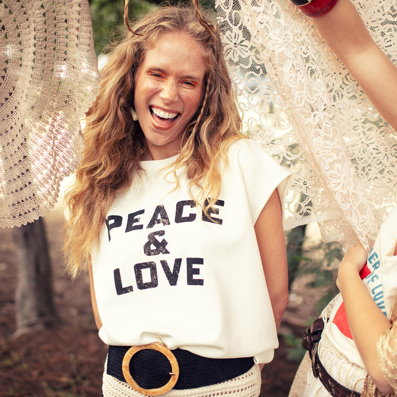 Women ärmelloses Sweatshirt White / Peace & Love Print
