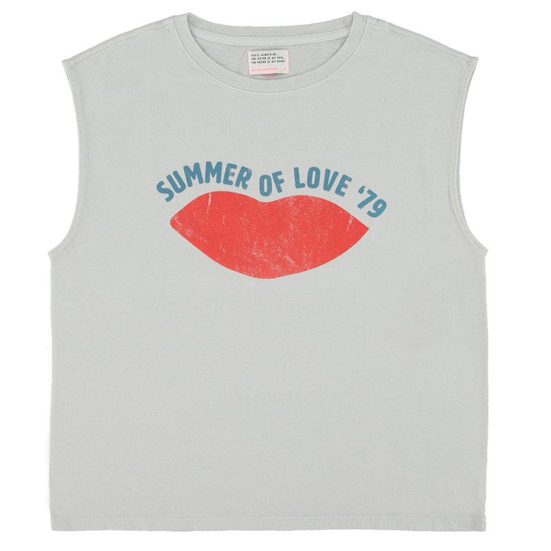 Women ärmelloses T-Shirt Light Grey / Lips Print