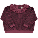 Terry Cotton Sweatshirt Aubergine with Animal Print