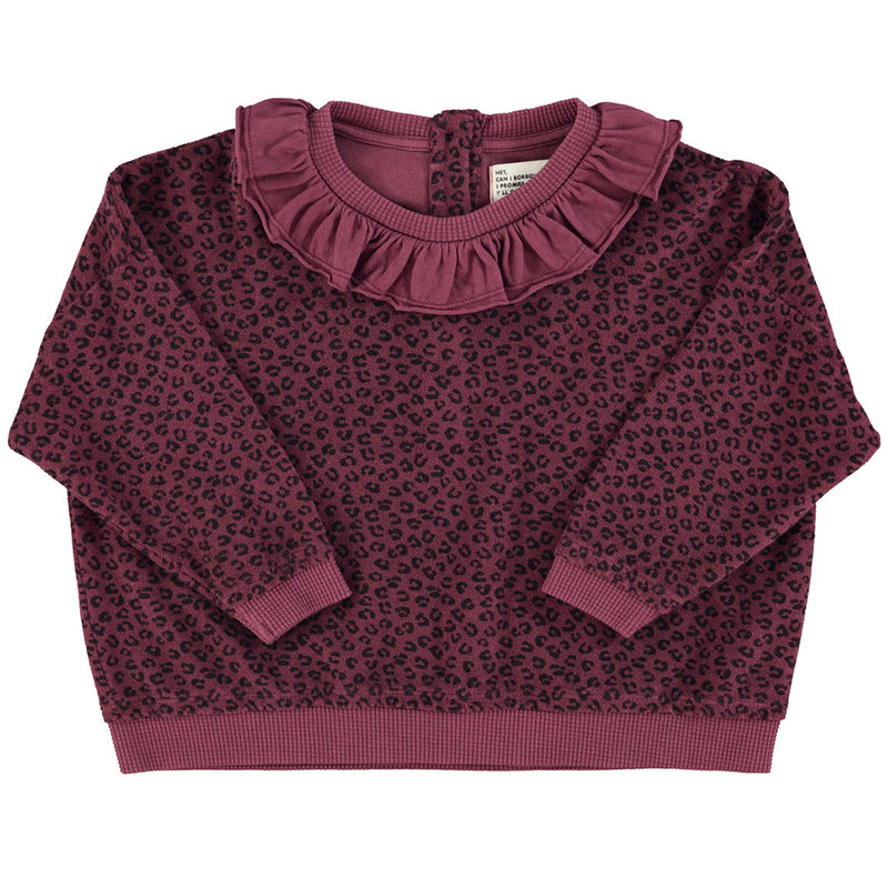 Terry Cotton Sweatshirt Aubergine with Animal Print
