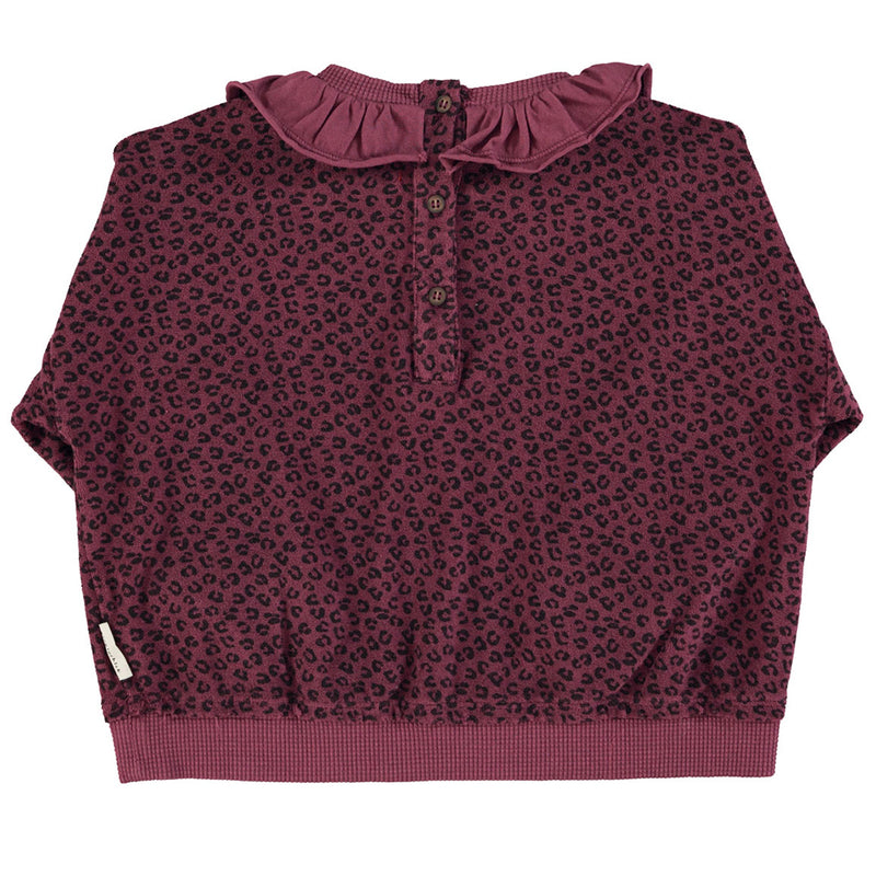 Terry Cotton Sweatshirt Aubergine with Animal Print