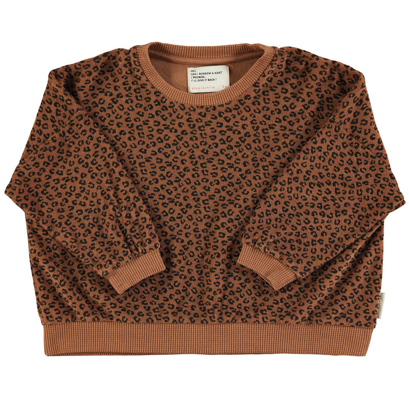 Terry Cotton Sweatshirt Brown with Animal Print