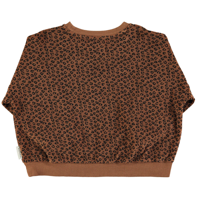 Terry Cotton Sweatshirt Brown with Animal Print