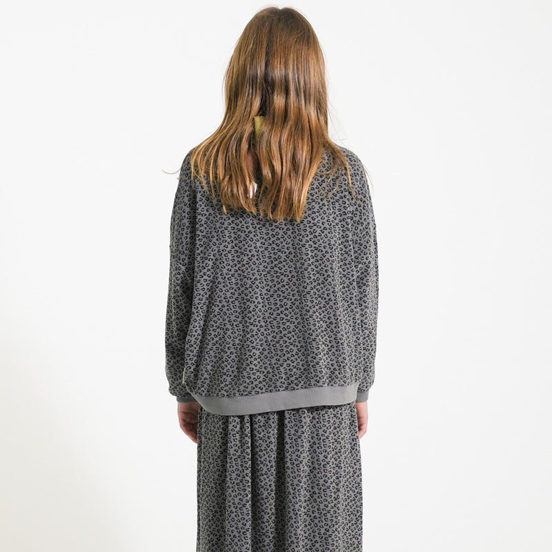 Terry Cotton Sweatshirt Grey with Animal Print