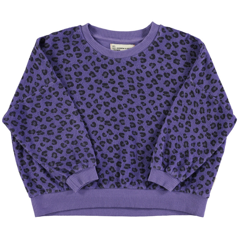 Sweatshirt Terry Cotton Purple with Animal Print