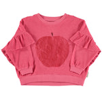 Sweatshirt Terry Cotton Strawberry Pink with Red Apple