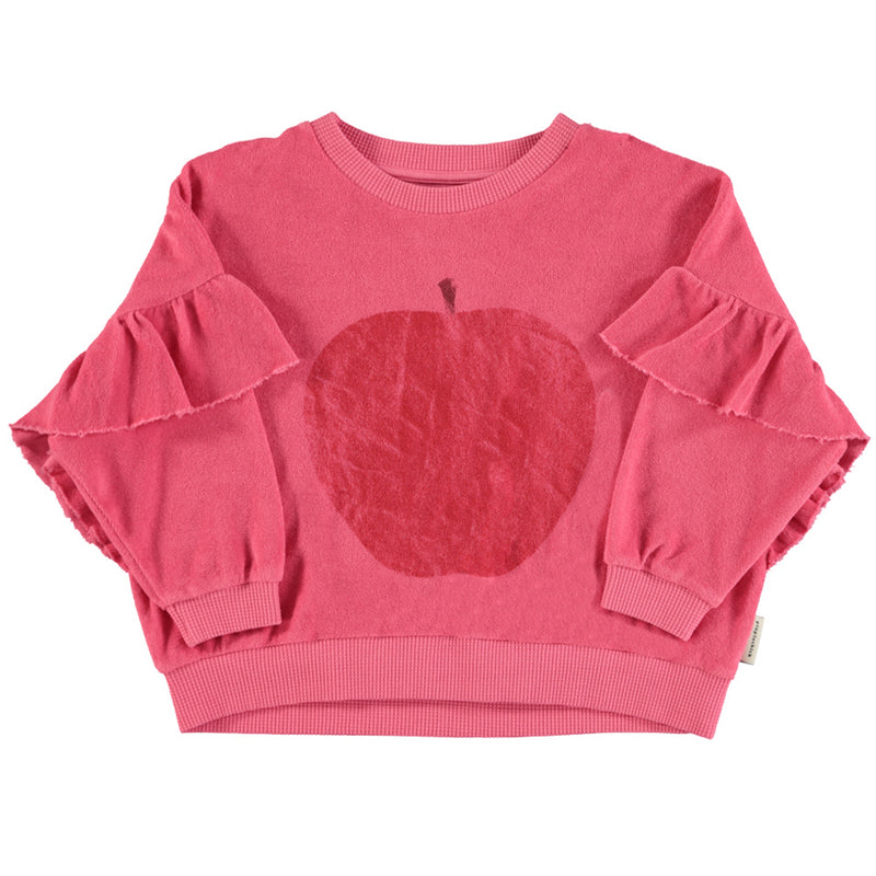 Sweatshirt Terry Cotton Strawberry Pink with Red Apple