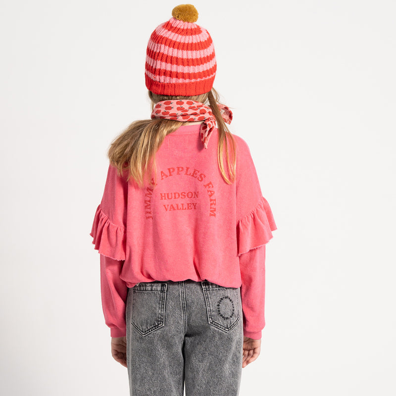 Sweatshirt Terry Cotton Strawberry Pink with Red Apple