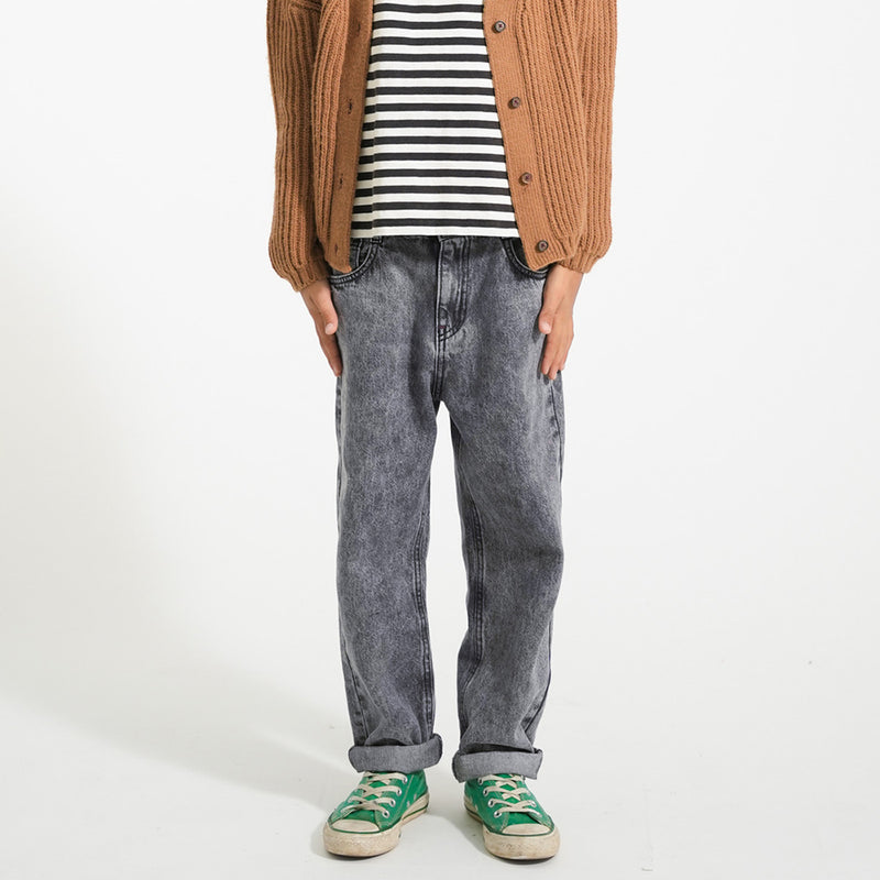 Jeans Unisex Trousers Washed Black Denim