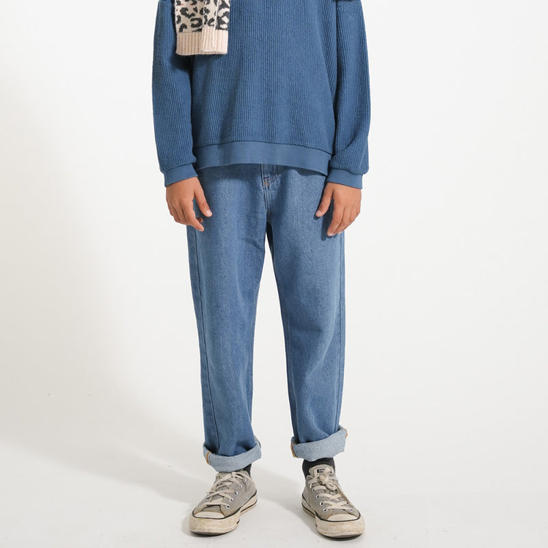 Jeans Unisex Trousers Washed Navy Denim