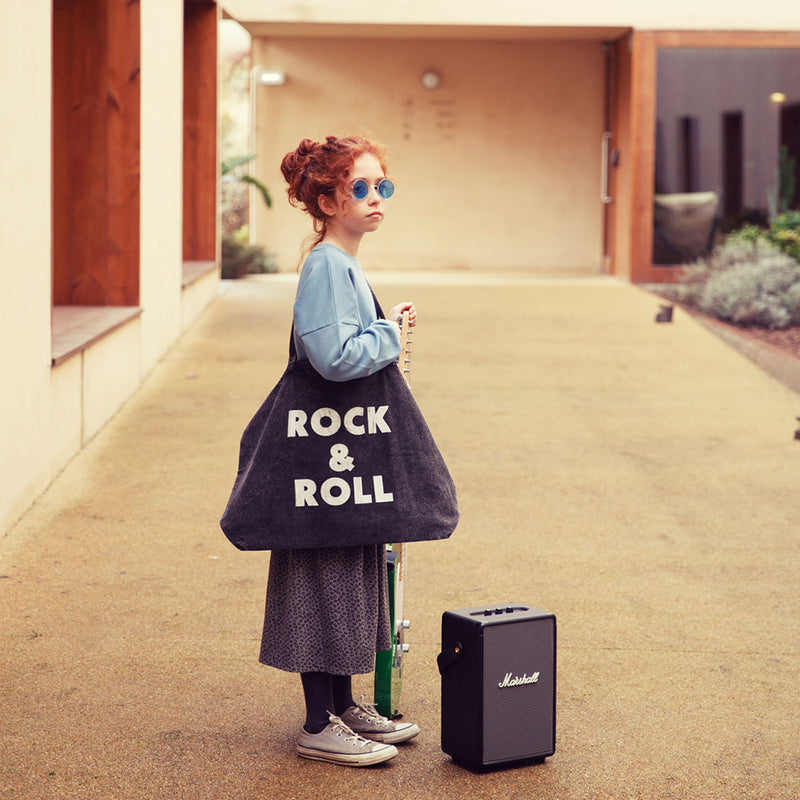 XL Bag Faded Black with Rock & Roll Print 50 x 70 cm