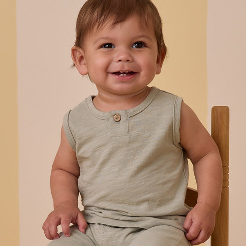 Jersey Button Tank Sage