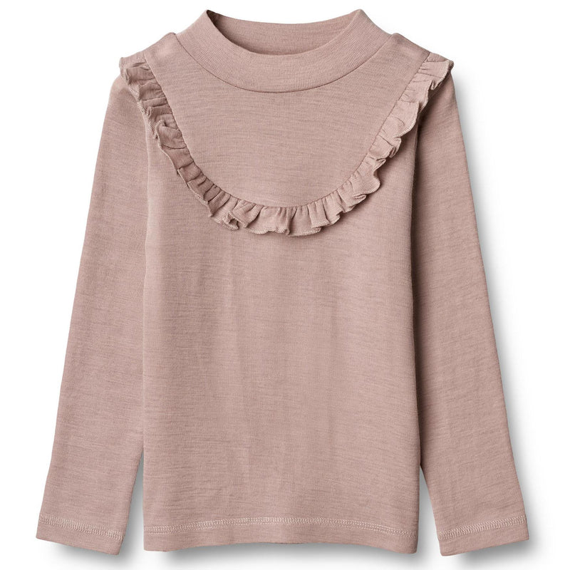 Merino Langarmshirt Ruffle Dark Powder