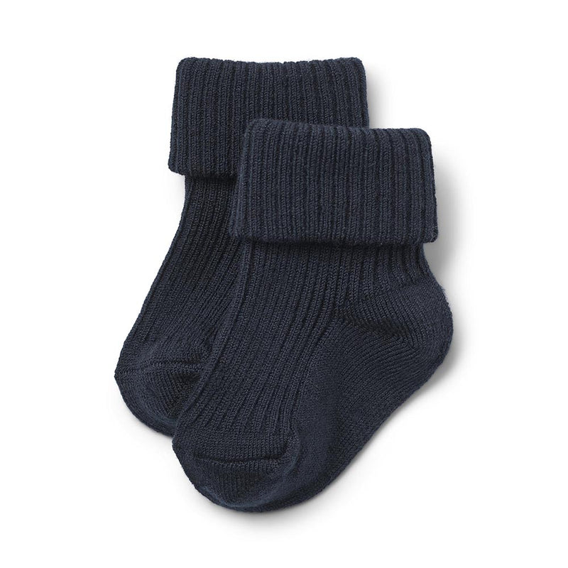 Woll-Rippsocken Navy