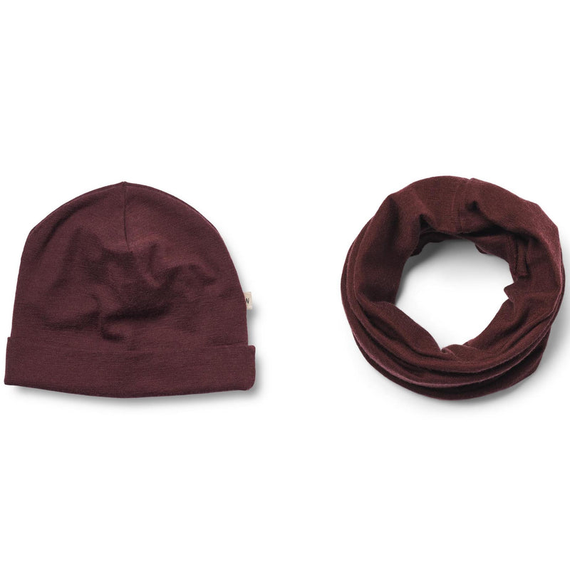 Merinowoll-Set aus Mütze & Schlauchtuch Arta Aubergine