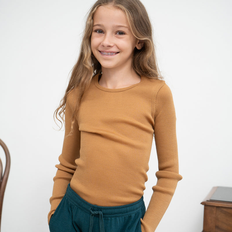 Merino Ripp-Langarmshirt Atlantic Golden Wheat