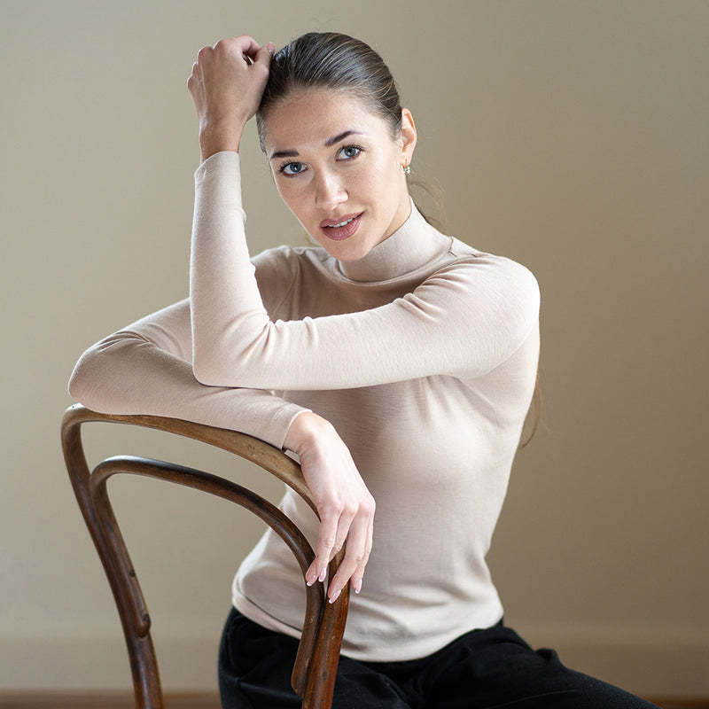 Adult Merino Langarm-Rollkragenshirt Vakrast Beige