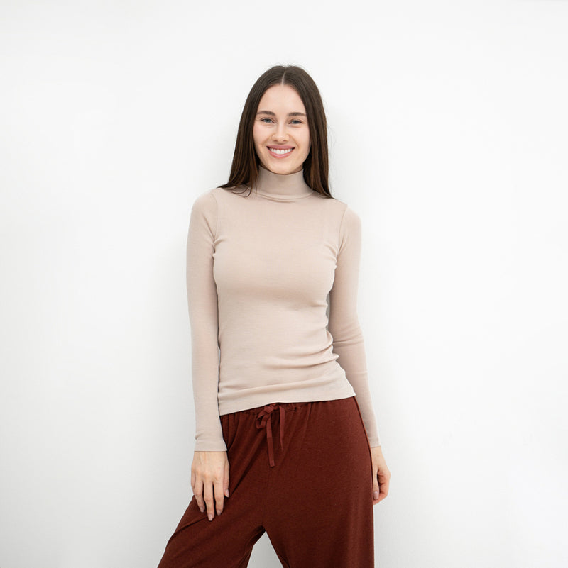 Adult Merino Langarm-Rollkragenshirt Vakrast Beige