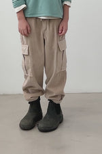 Organic Cotton Wide Corduroy Cargo Pants - Salem Stone